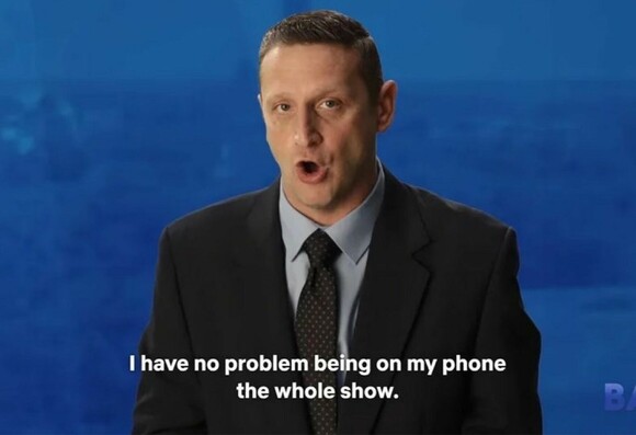 Tim Robinson in season 3 of I Think You Should Leave saying "I have no problem being on my phone the whole show."