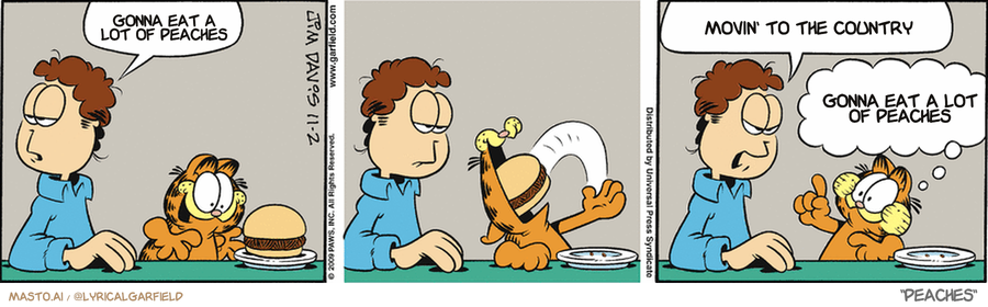 Lyrical Garfield 🎶: #Garfield #music #Peaches #bo… - Mastodon