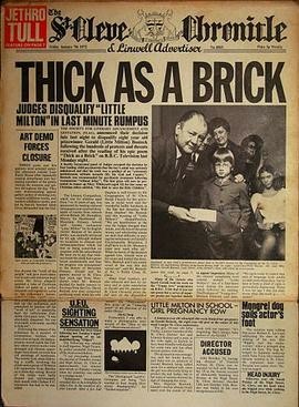 Jethro Tull's Thick as a Brick album cover, looking like a newspaper