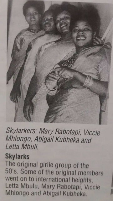 Mary Rabotapi, Viccie (later Busi) Mhlongo, Abigail Kubeka and Letta Mbulu