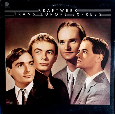 International version of the cover for Kraftwerk's Trans-Europe Express.
The original German version was a photo of the band in black & white