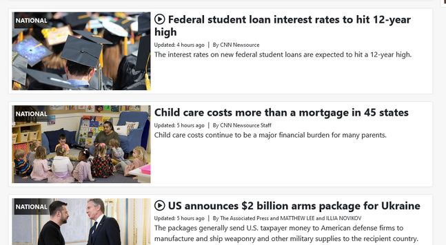 News headlines 15 May 2024:

Federal student loan interest rates to hit 12-year 