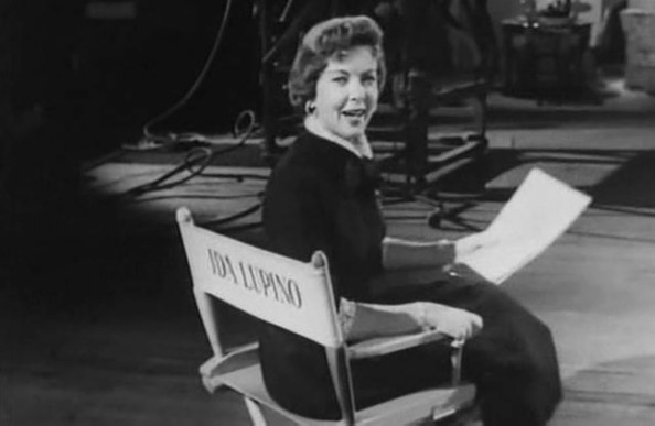 Still from clip of Ida Lupino in directors chair at beginning of Screen Directors Playhouse episode