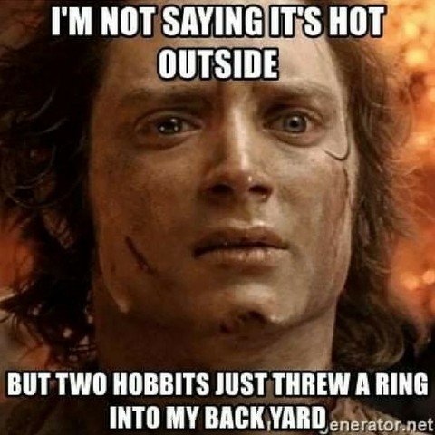 Frodo with words I'm not saying its hot outside but two hobbits just threw a ring into my back yard.