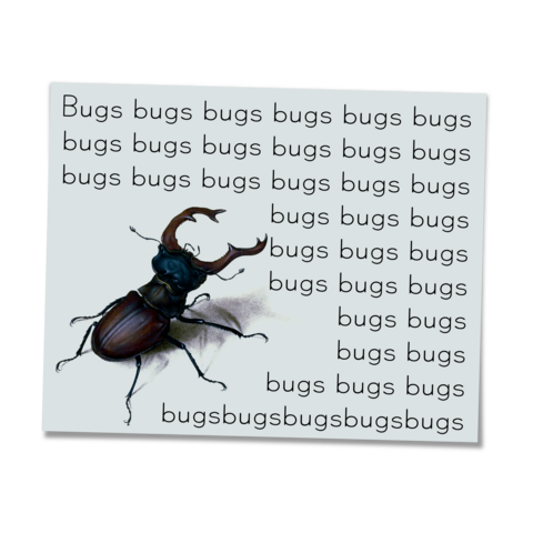 an image of a sticky note (bluish) with an updated rendition of Joris Hoefnagel's watercolor and pencil rendering of Albrecht Dürer's stag beetle and the word 