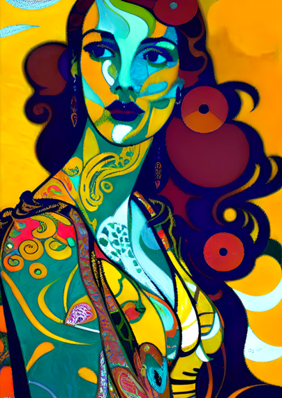 a psychedelic Art Nouveau illustrated portrait of a humanoid individual with definite Fauvism influences