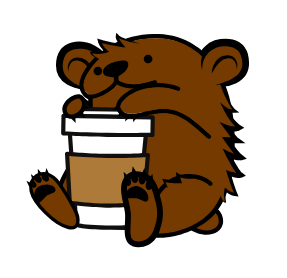 My Wapuu is a sort of brown hedgehog, holding a coffee-to-go