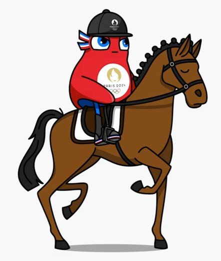 JO2024 mascot on a horse
