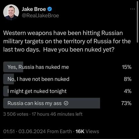 Poll Post on Twitter, @RealJakeBroe, 
