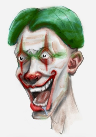 A painting of a clown with green hair and a large open mouth, similar to DC’s The Joker™️