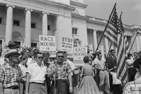 anti-civil rights protests with anti-race-mixing signs