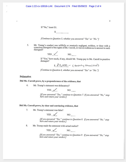 Jury verdict form page 2