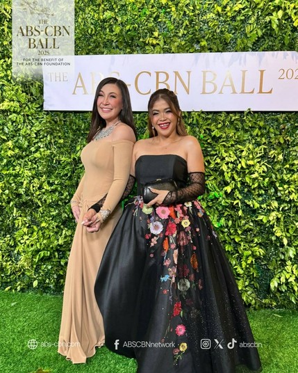 Sharon Cuneta in a nude-colored dress and Melai Cantiveros in a black ball gown with floral prints.