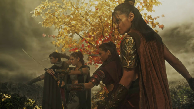 A still of the four guardians of elemental gems in Sang'gre.