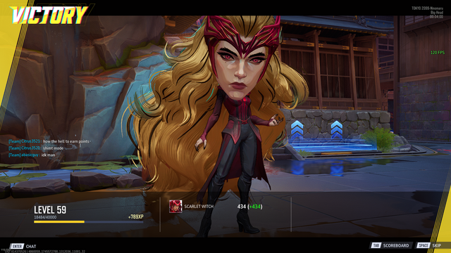 A screen in Marvel Rivals with Wanda Maximoff having an oversized head.