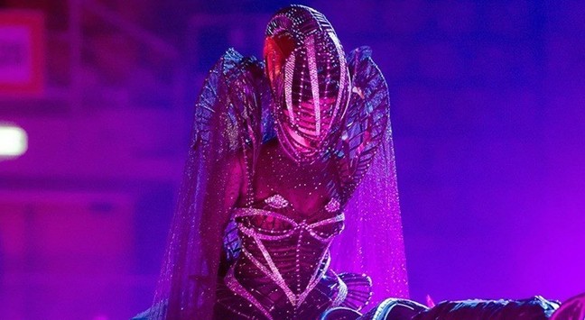 Lady Gaga at the Born This Way Ball Tour, performing her song Highway Unicorn (Road to Love).