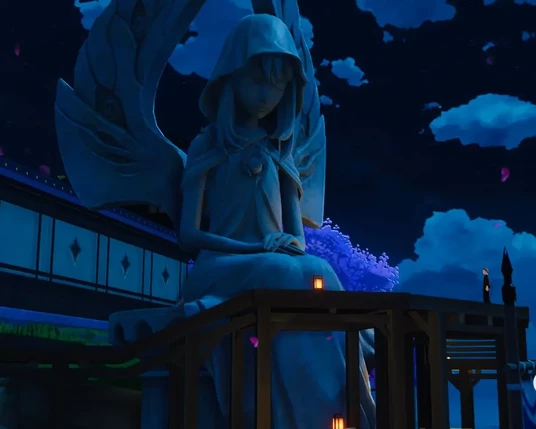 The Statue of the Omnipresent God in Inazuma characterized by wings with eyes.