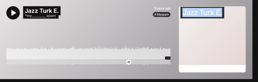 Bid: Screenshot der Webseite https://soundcloud.com/my-spam/jazz-turk-e, oben links ein "Play"-Icon, daneben  "Jazz Turk E.", eine Waveform.