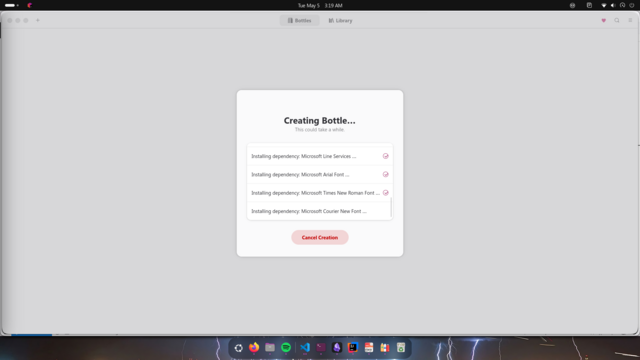 Screenshot of Bottles, a Linux app that configures Wine for you.