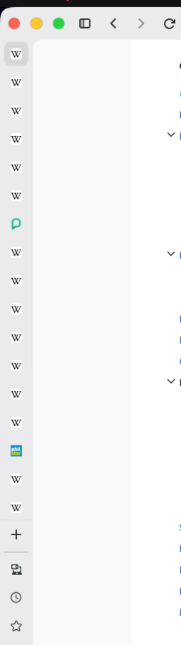 A list of vertical tabs in Firefox all showing icons of Wikipedia, with one tab showing the icon of the Philippine Star, a local news website.