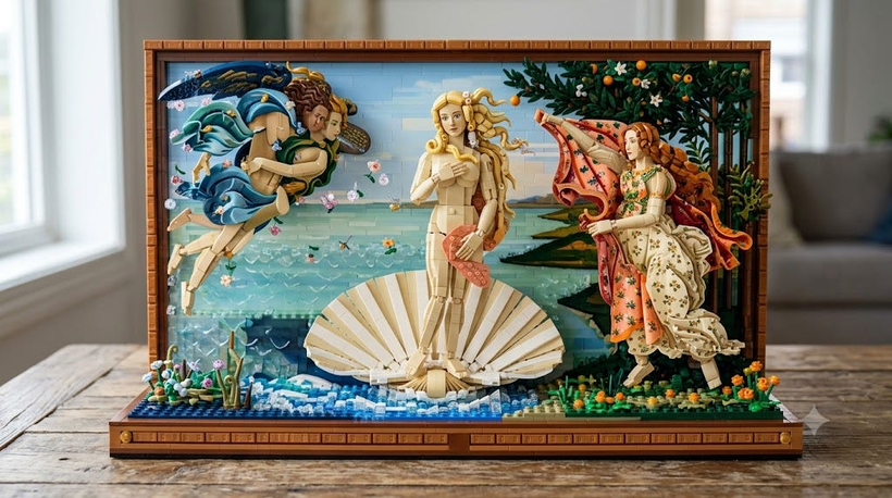 An image generated by Google’s Nano Banana with the prompt “A LEGO version of ‘The Birth of Venus’ by Sandro Botticelli.”