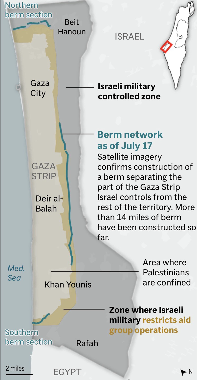 Map of Gaza showing where the barrier has been built